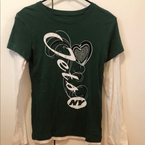 Jets Women’s Long Sleeve Green and White Fan Tee